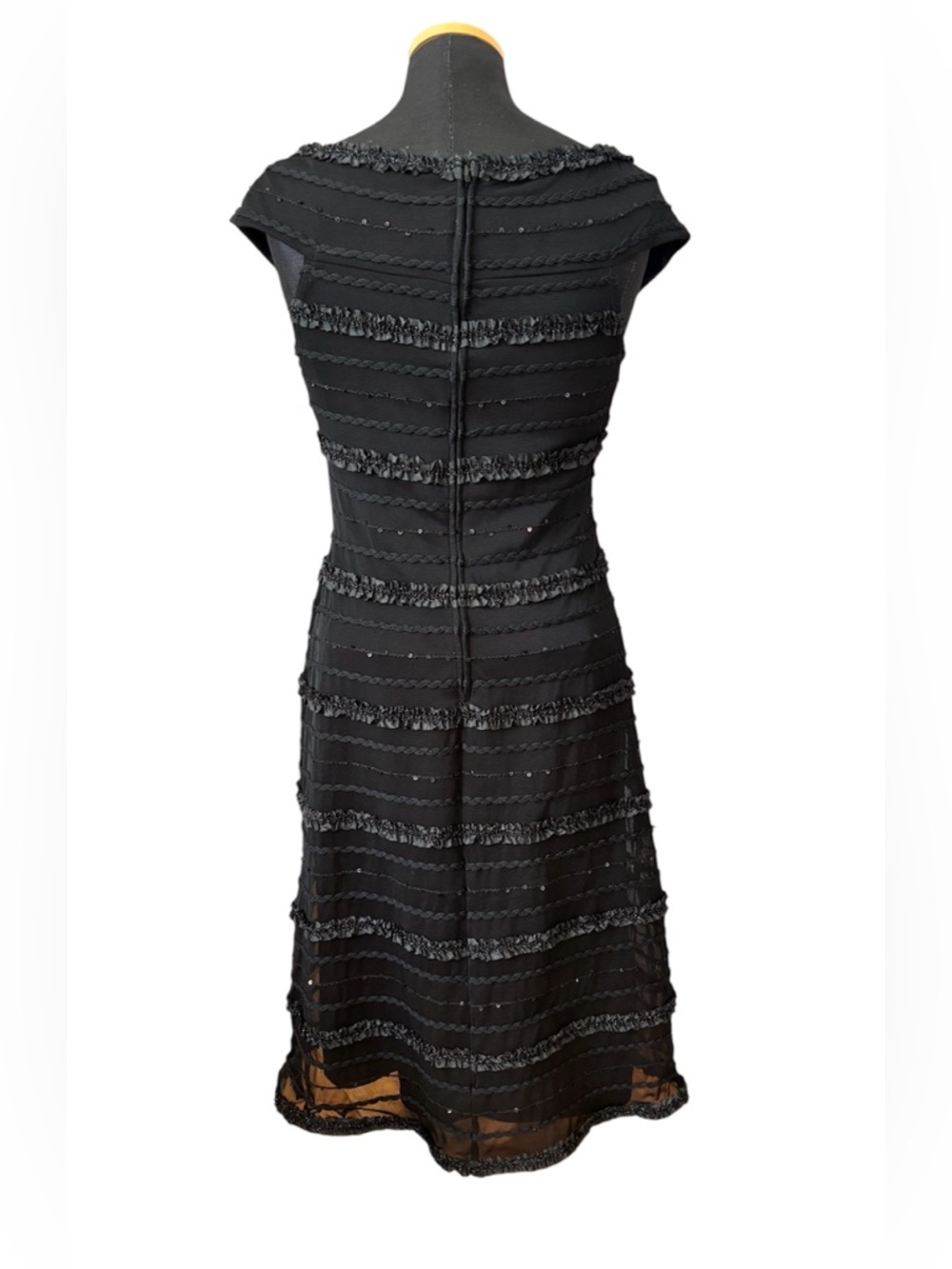 Tadashi Shoji Vintage Black Sequin Tiered Ruffle Cocktail WhimsigothDress Size 8 - Picture 3 of 11